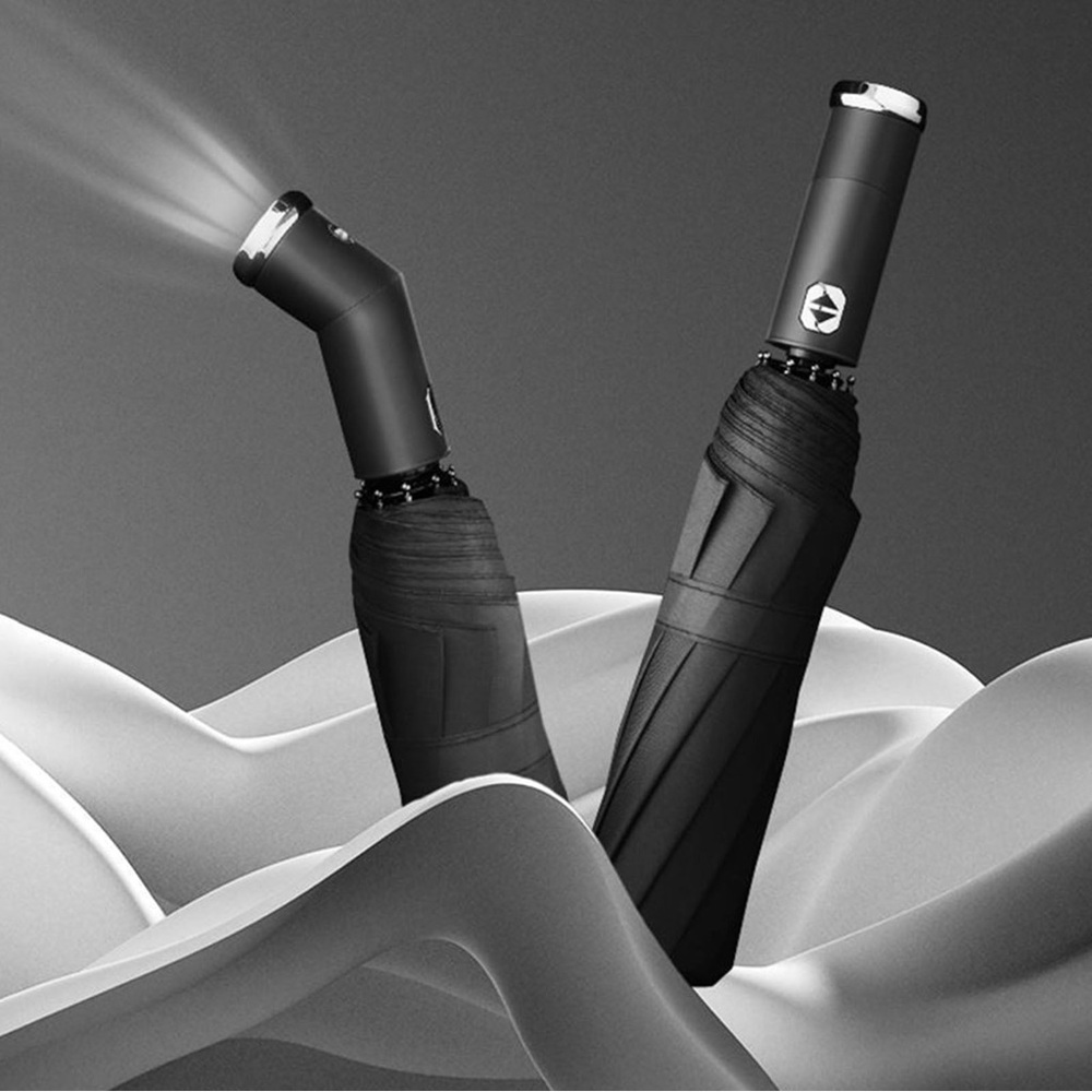 NWT AD fully automatic folding umbrella with a LED flashlight. Black